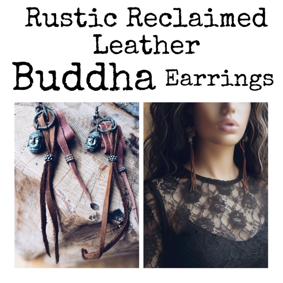 Buddha Rustic Reclaimed Leather Earrings OOAK Buddha Rustic Reclaimed Leather Dangle Earrings - Upcycled Fry Boot Leather